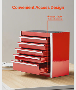 Compacte Metalen Gereedschapskist met 5 Lades - Rood/Zwart - Draagbaar & Organisatie