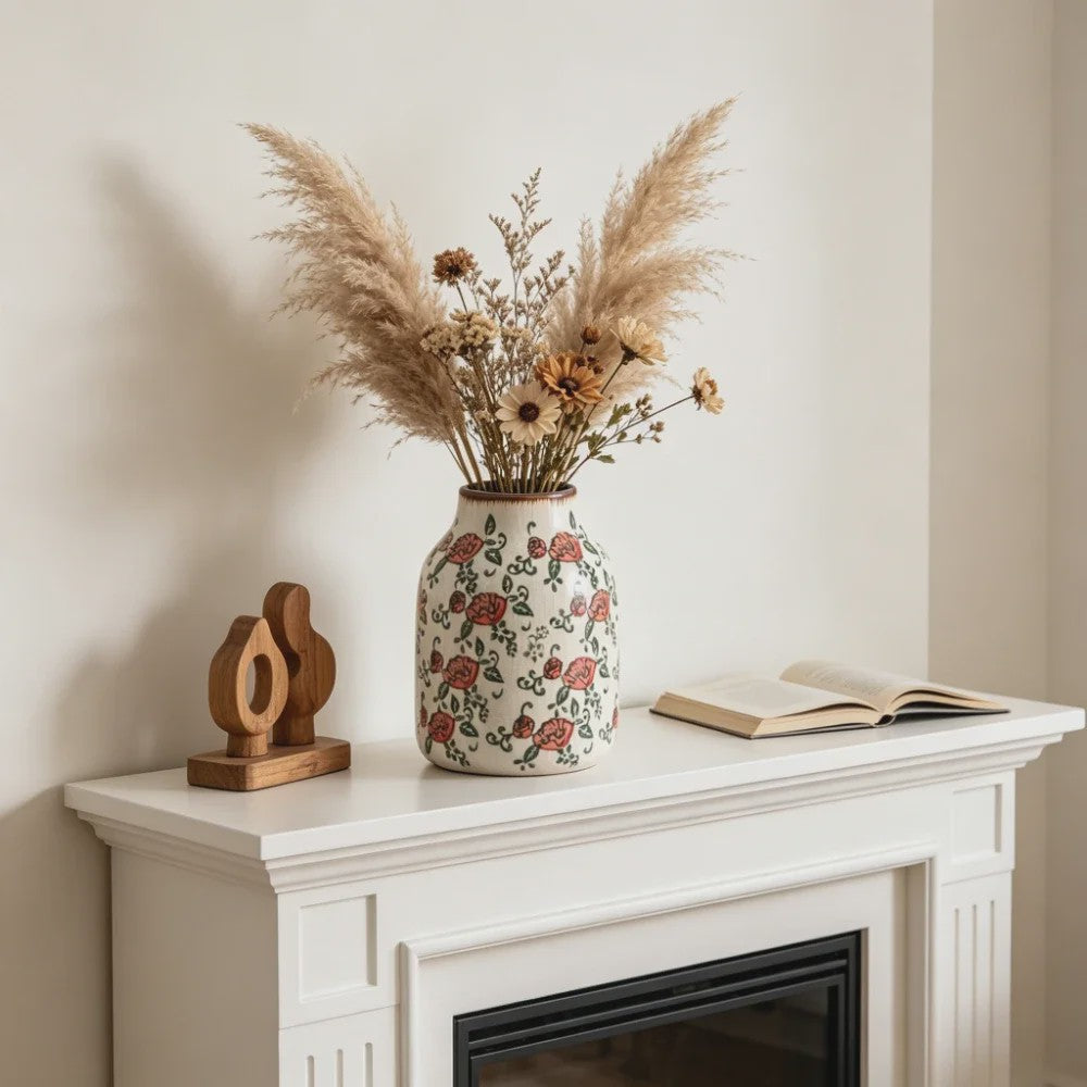 Handgemaakte Keramische Vaas met Vintage Chinese Bloemenprint - Decoratief Porselein
