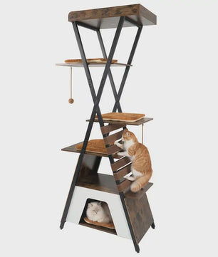 Moderne Kattenkrabpaal met Verhoogd Ligoppervlak en Grote Kattenhol - Bruin