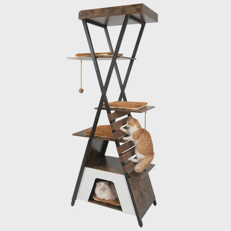Moderne Kattenkrabpaal met Verhoogd Ligoppervlak en Grote Kattenhol - Bruin