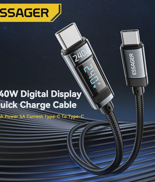 Essager 240W USB-C naar USB-C Kabel met Digitaal Display - PD 3.1 Snellader