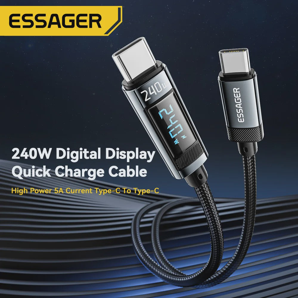 Essager 240W USB-C naar USB-C Kabel met Digitaal Display - PD 3.1 Snellader