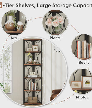 Tribesigns Hoekboekenkast 6 Niveaus - 155 cm Hoge Staande Opbergrek met Rustiek Design
