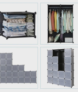 Modulaire Garderobekast met 20 Kubussen, Schoenenkast & Kledingroedes - Stapelbaar Opbergsysteem