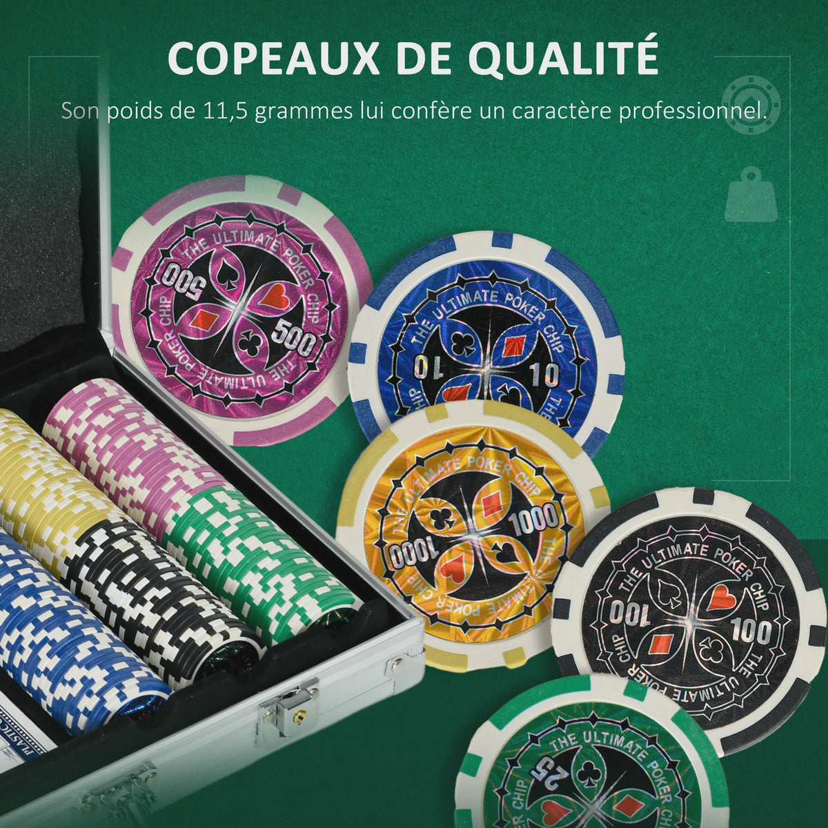 Complete Poker Koffer Set met Chips, Kaarten, Dobbelstenen en Speelmat