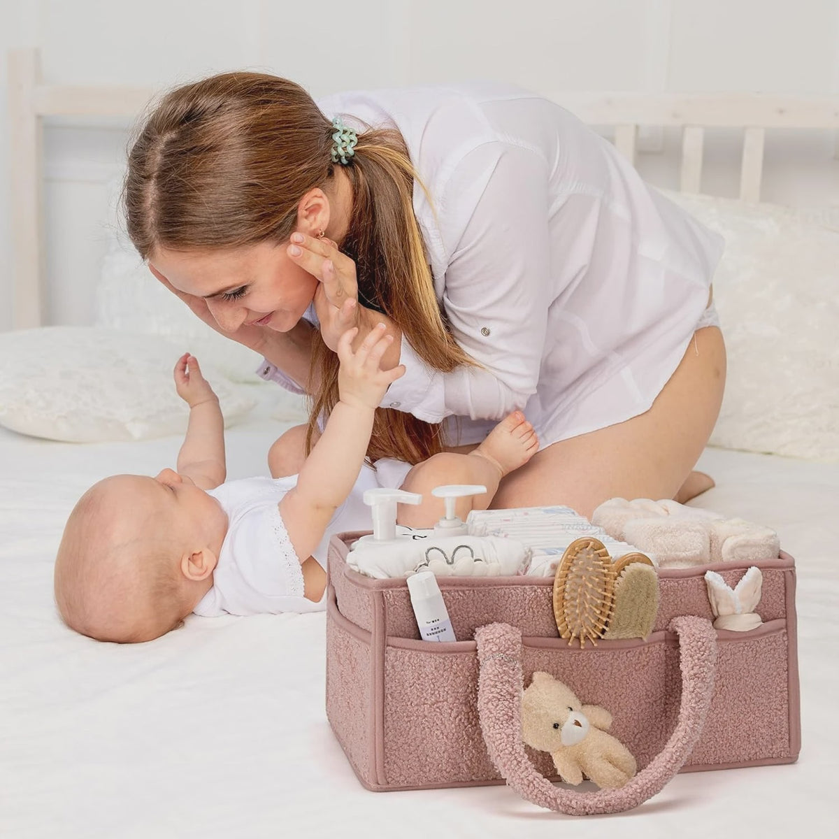 Luxe Baby Luiertas Organizer met Knuffelbeer - Opbergmand voor Commode & Luiers