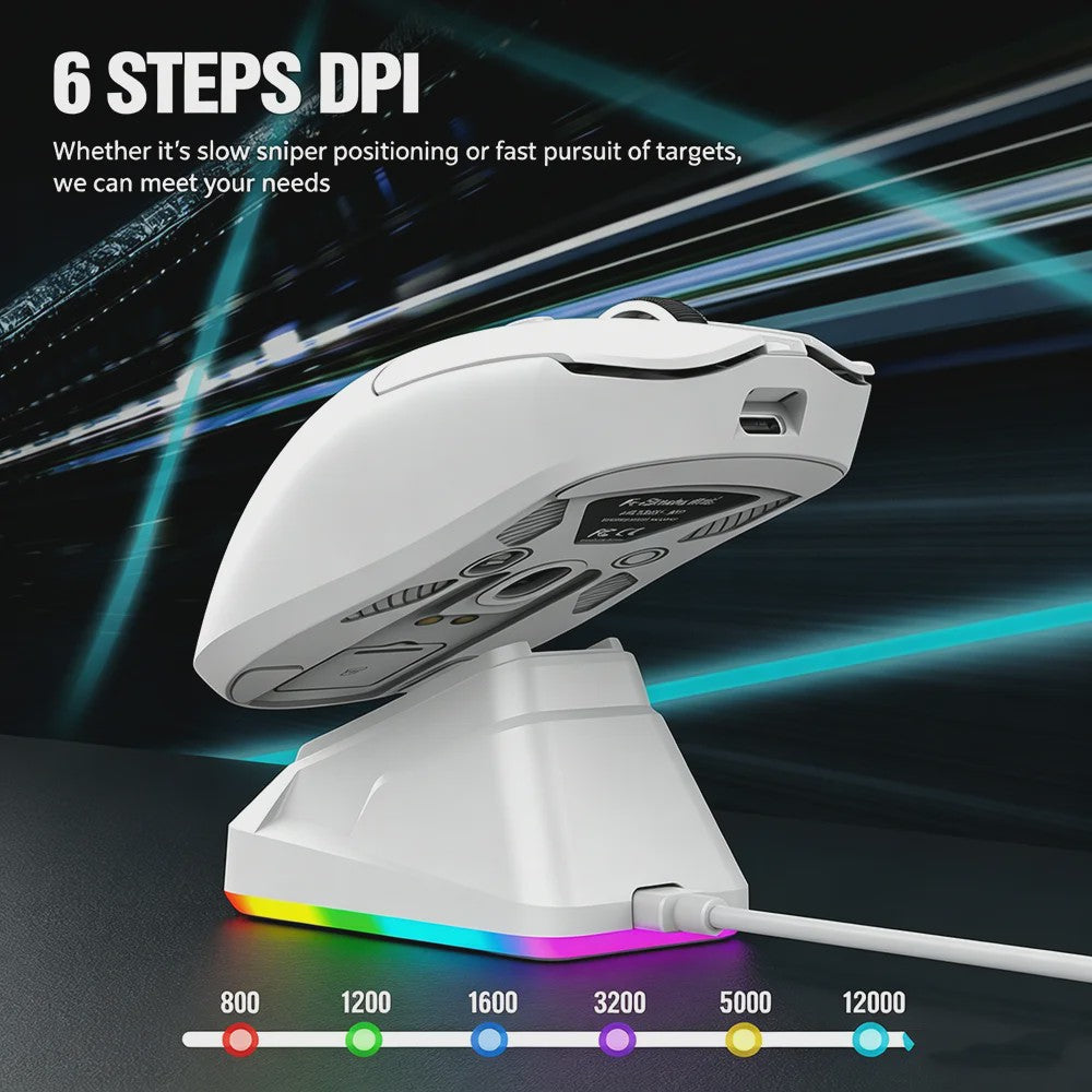 K.Snake X11 Tri-Mode Gaming Muis: 12000 DPI, RGB & Magnetische Oplaadbasis - Draadloos, Bluetooth, 2.4G, Bedraad