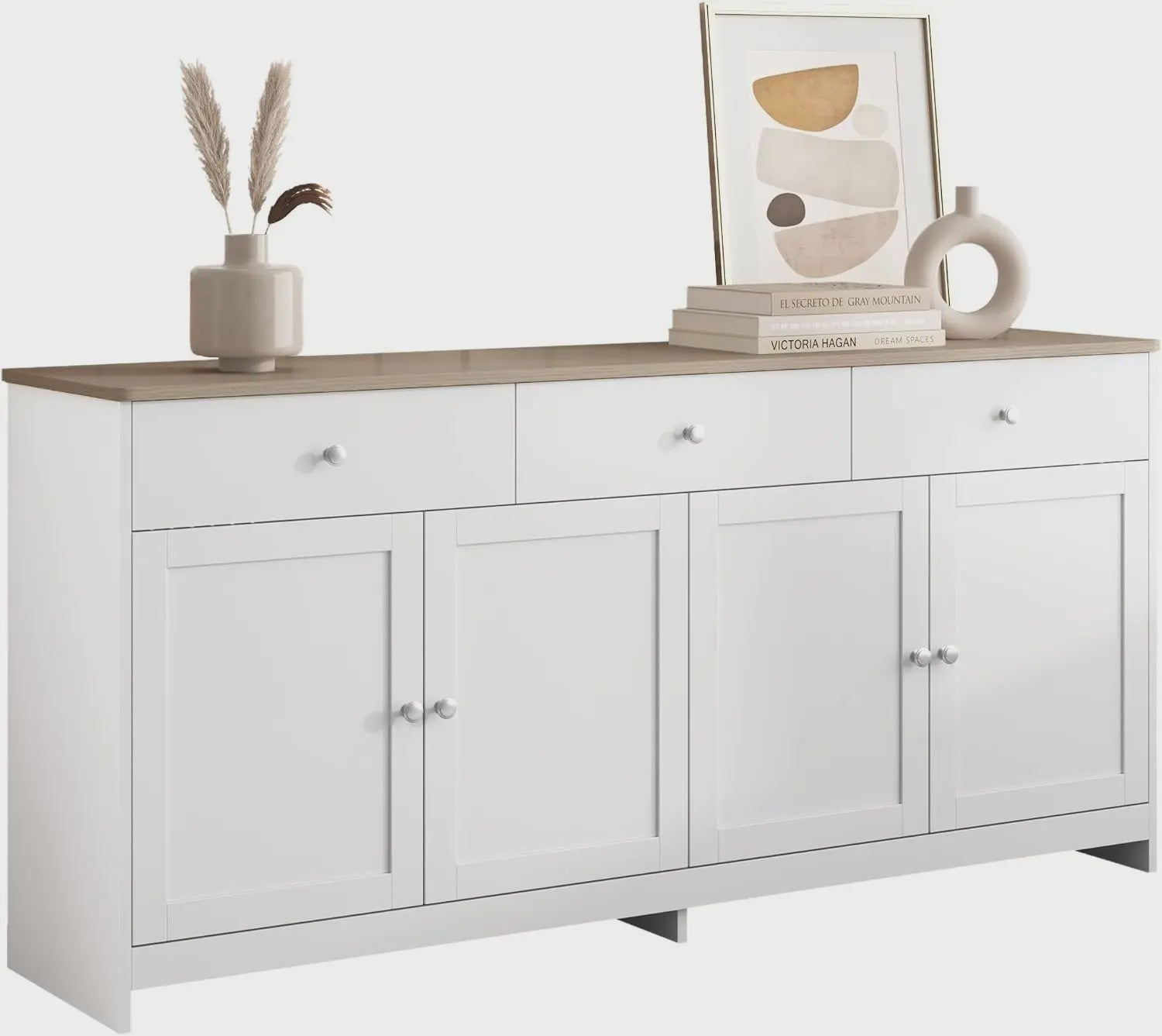 Ruime Buffetkast met 4 Deuren en 3 Lades - Cottage Stijl - 160cm Breed