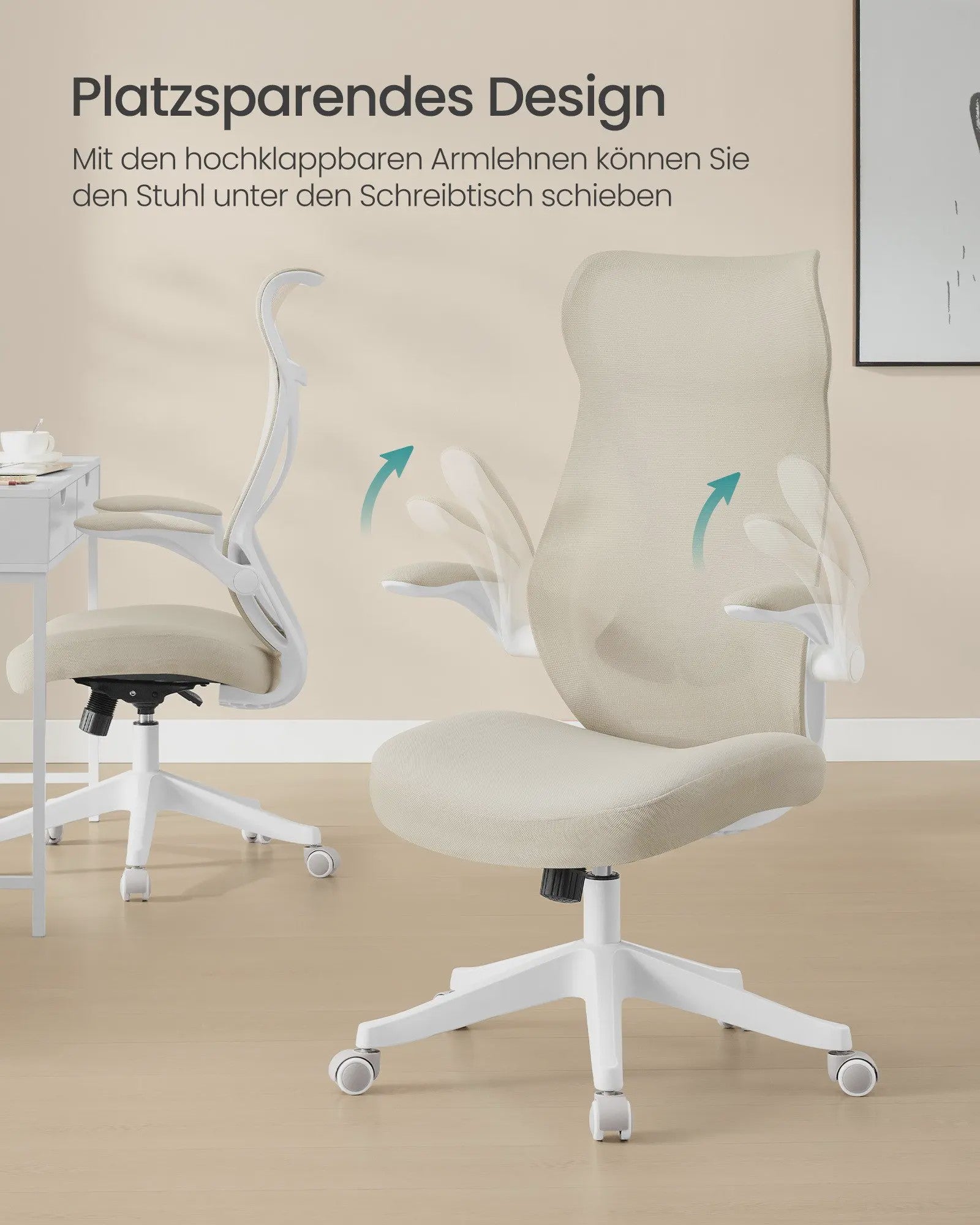 Ergonomische Bureaustoel met Opklapbare Armleuningen en Ademende Mesh Rugleuning