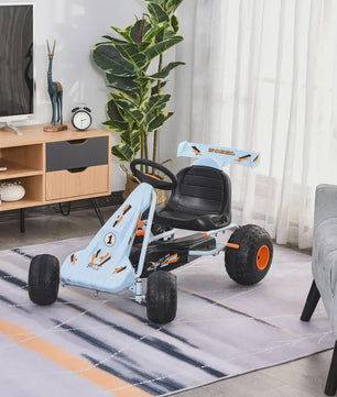 Traptractor Go-Kart Lichtblauw met Handrem en Verstelbare Zitting - Vanaf 3 Jaar