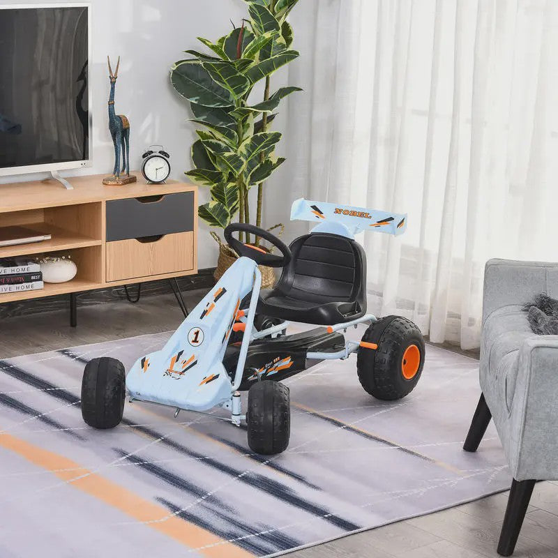 Traptractor Go-Kart Lichtblauw met Handrem en Verstelbare Zitting - Vanaf 3 Jaar
