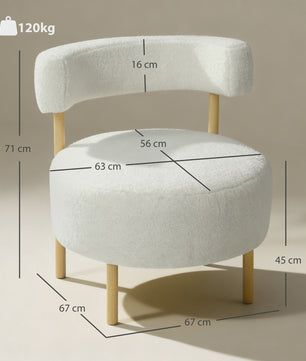 Luxe Bouclé Lounge Fauteuil met Gebogen Rugleuning en Metalen Frame