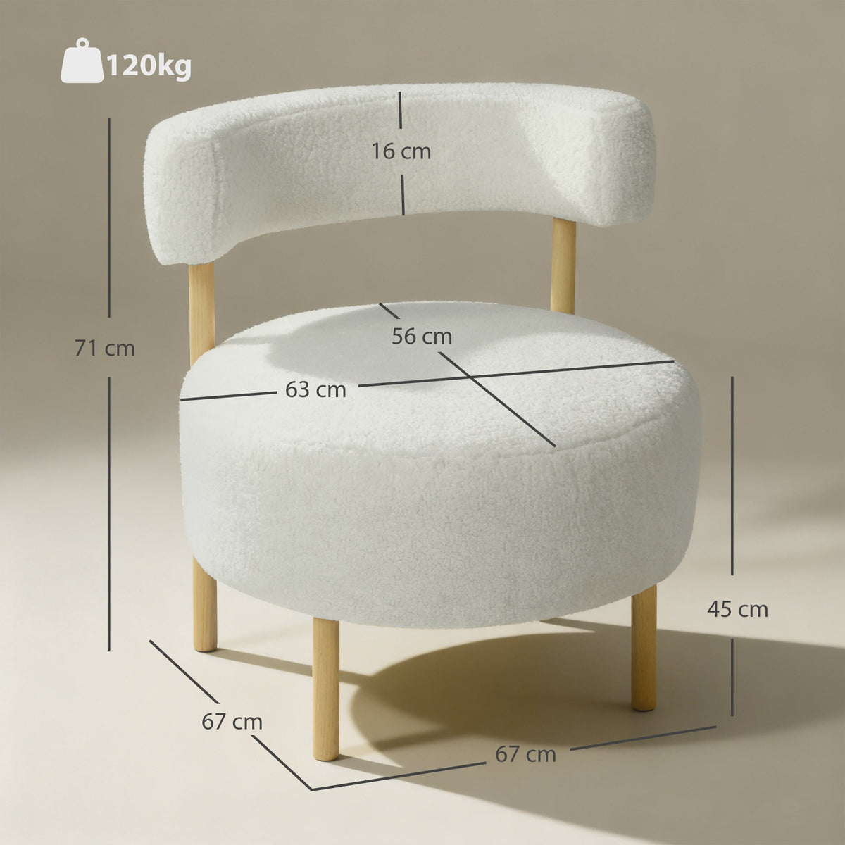 Luxe Bouclé Lounge Fauteuil met Gebogen Rugleuning en Metalen Frame