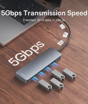 Baseus 4-Poorts USB 3.0 Hub - Snelle Dataoverdracht voor Laptop & PC