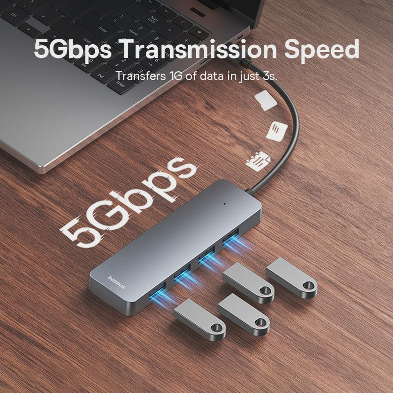 Baseus 4-Poorts USB 3.0 Hub - Snelle Dataoverdracht voor Laptop & PC