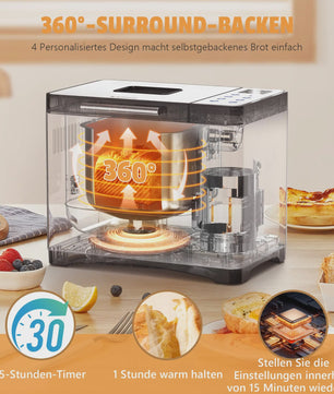 Karinear Broodbakmachine: 20 Programma's, 3 Maten, 15-Uurs Timer & Handschoenen