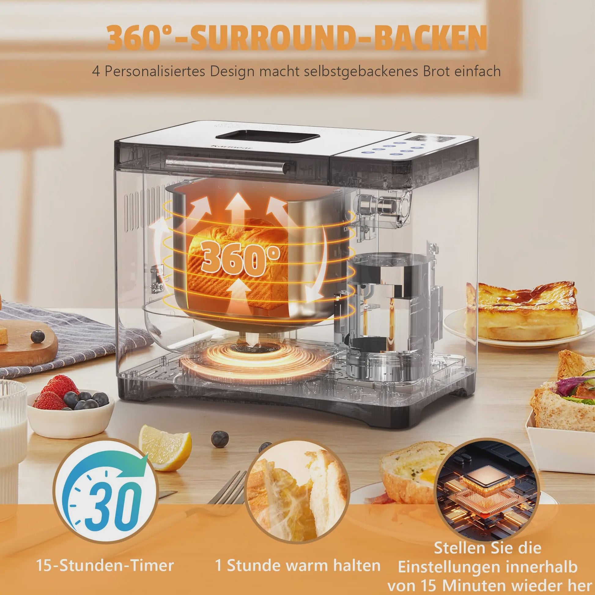 Karinear Broodbakmachine: 20 Programma's, 3 Maten, 15-Uurs Timer & Handschoenen