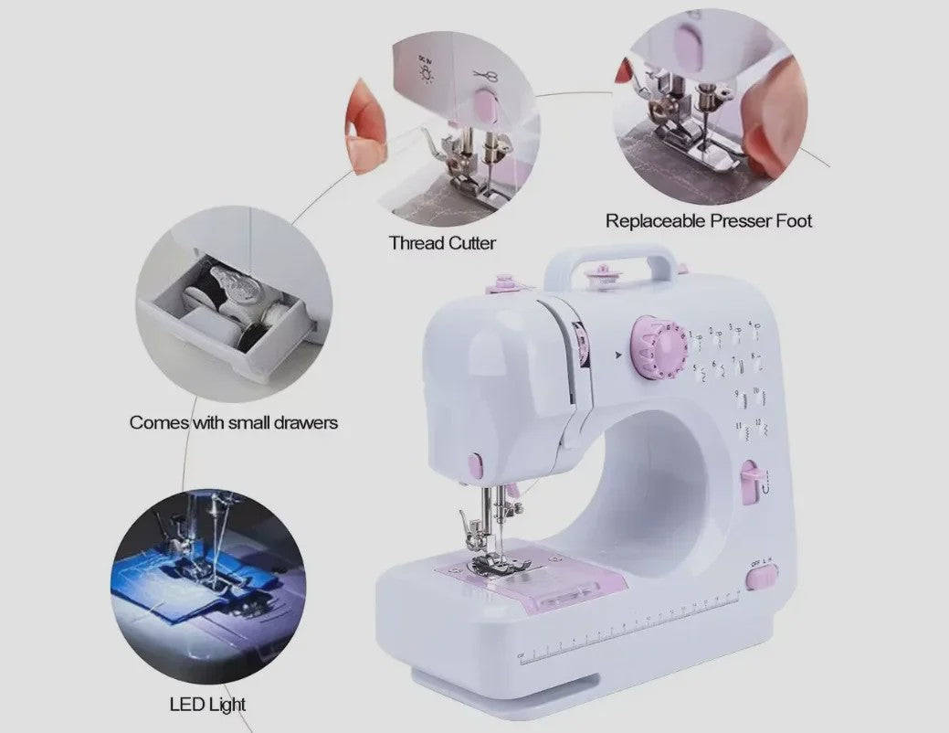 Compacte Elektrische Naaimachine: 12 Steken, Voetpedaal, LED-licht - Ideaal voor Beginners & Kinderen