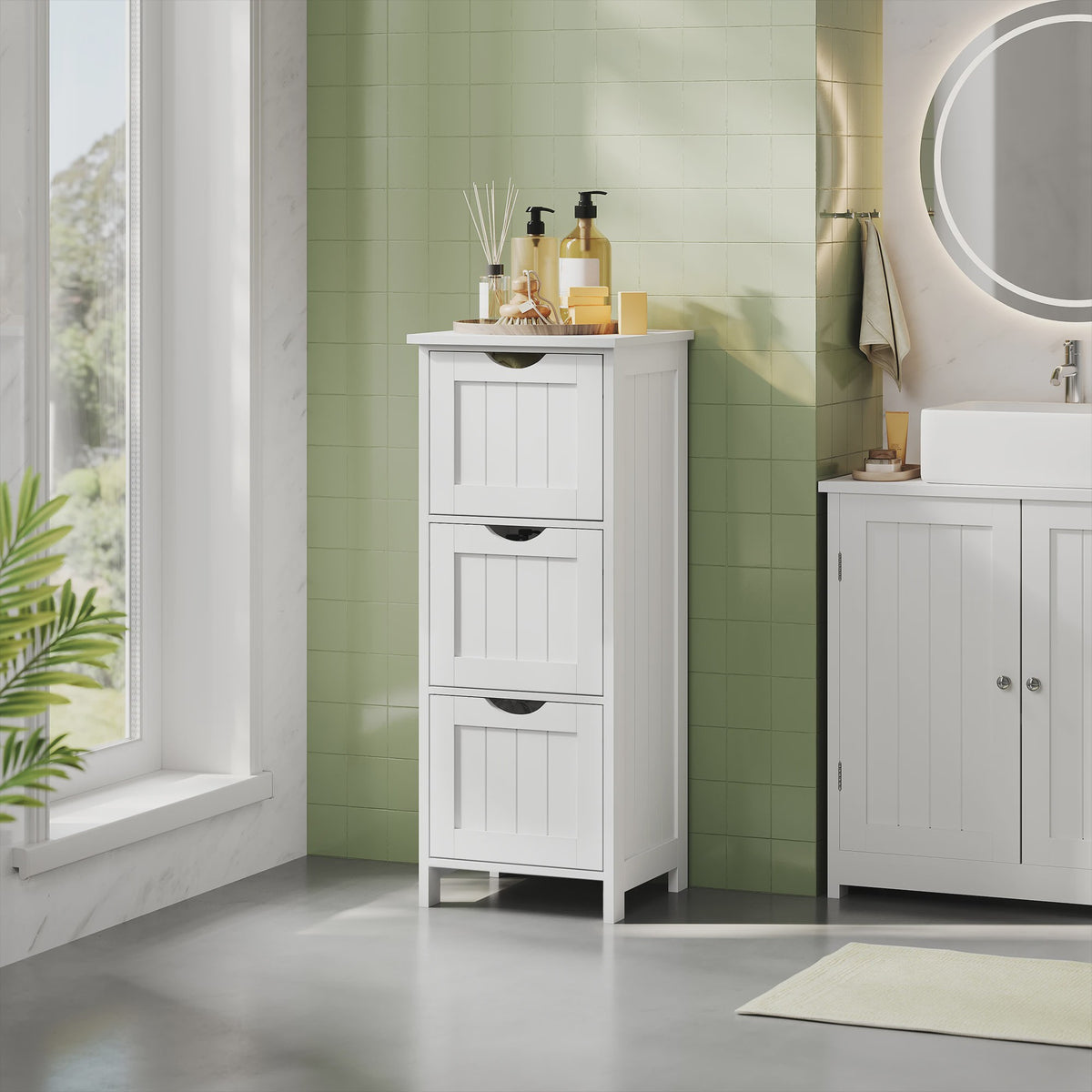 Smal Wit Toiletkastje met 3 Lades - Vrijstaande Badkamer- en Keukenorganizer 32x81x30cm