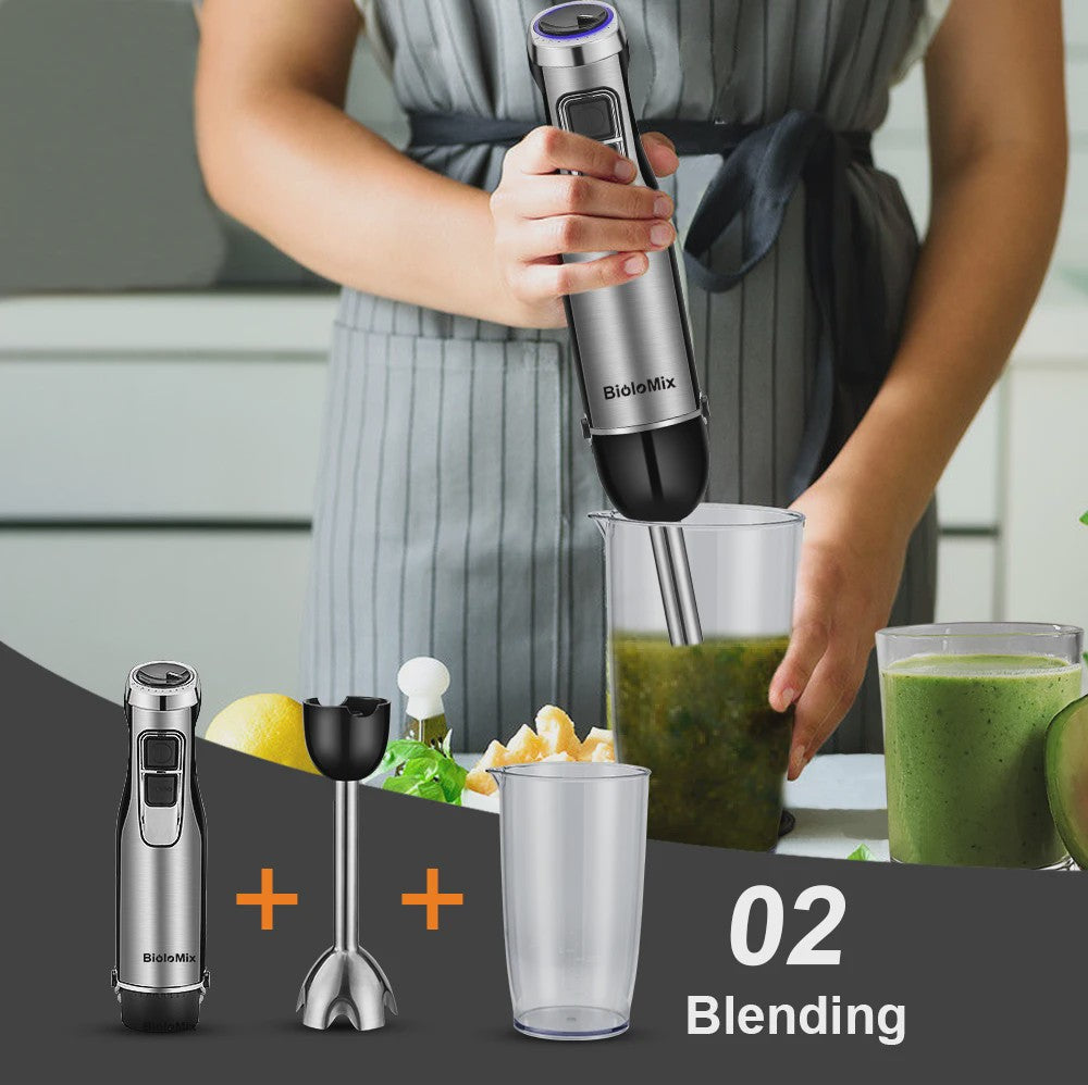 BioloMix 4-in-1 Staafmixer: Krachtige 1200W Hand Blender met Hakker en Smoothiebeker