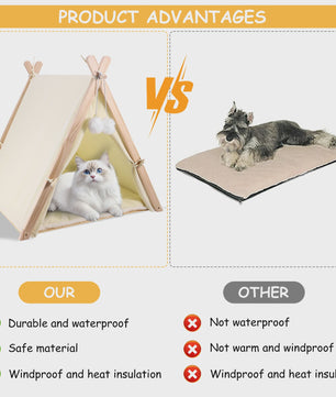 Houten Dieren Tipi Bed met Zacht Kussen - Tent voor Katten en Honden