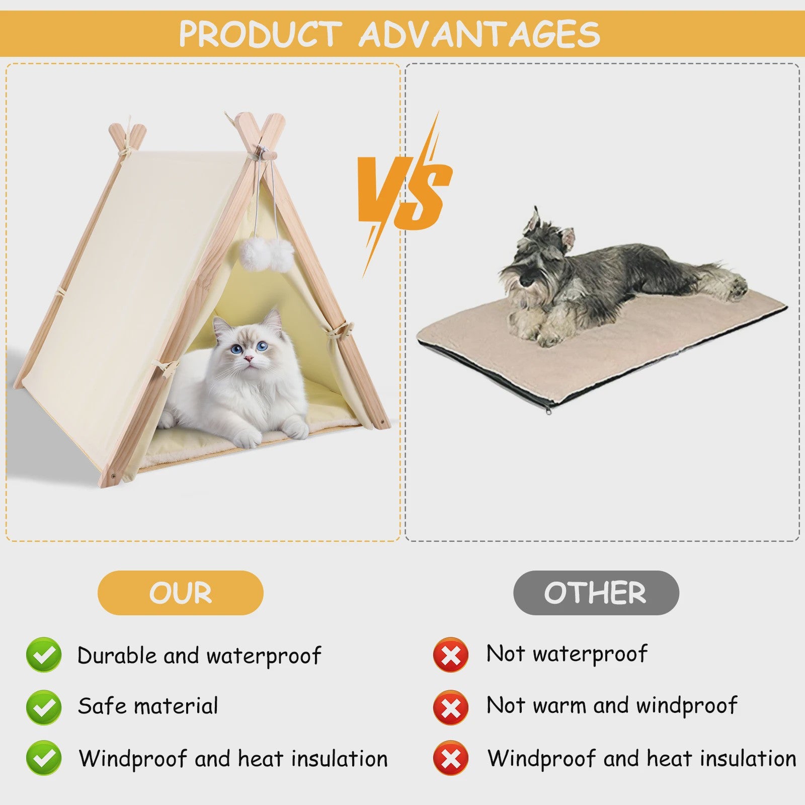 Houten Dieren Tipi Bed met Zacht Kussen - Tent voor Katten en Honden