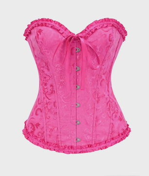Victoriaans Gothic Overbust Corset met Kant en Ruches - Vintage Bustier Top