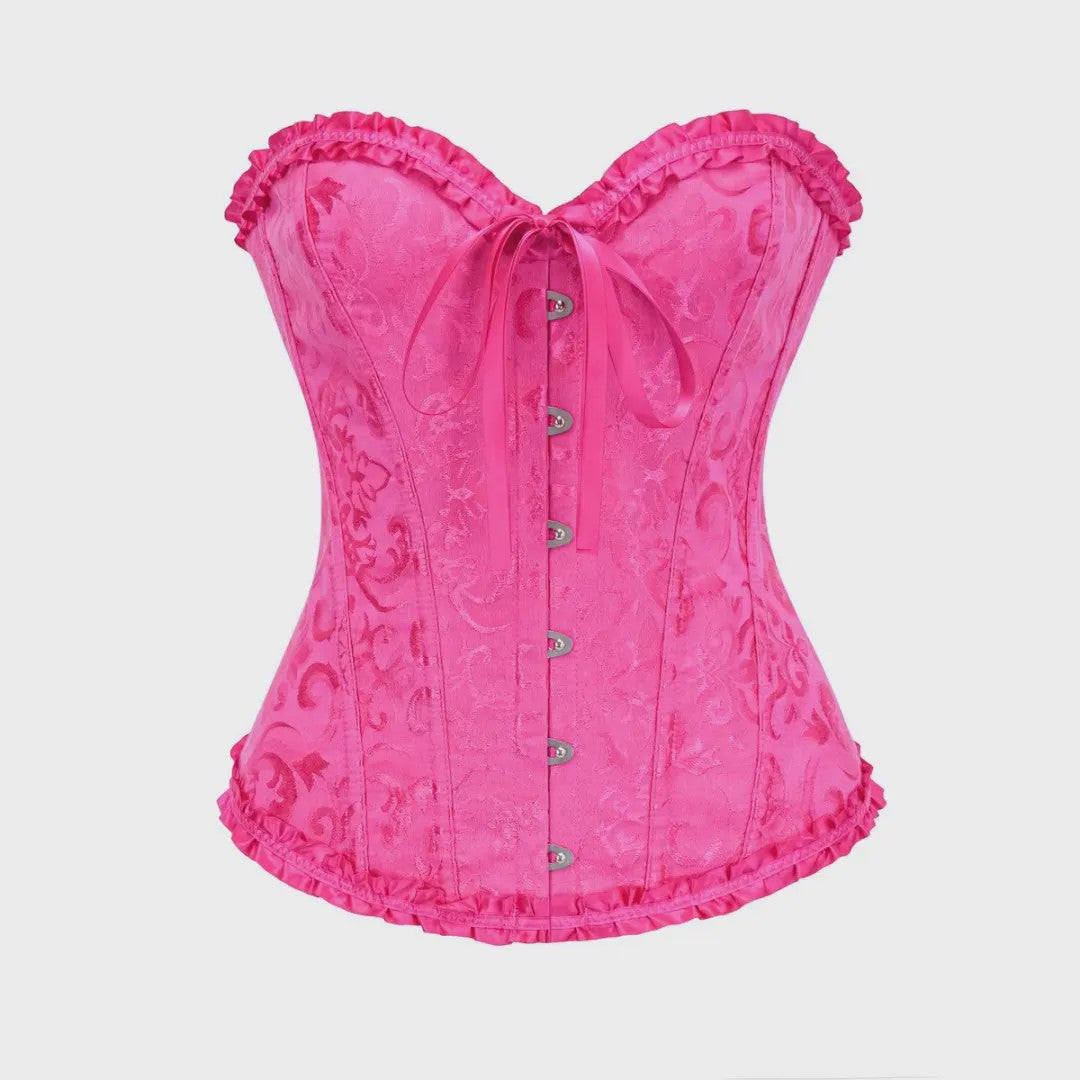 Victoriaans Gothic Overbust Corset met Kant en Ruches - Vintage Bustier Top