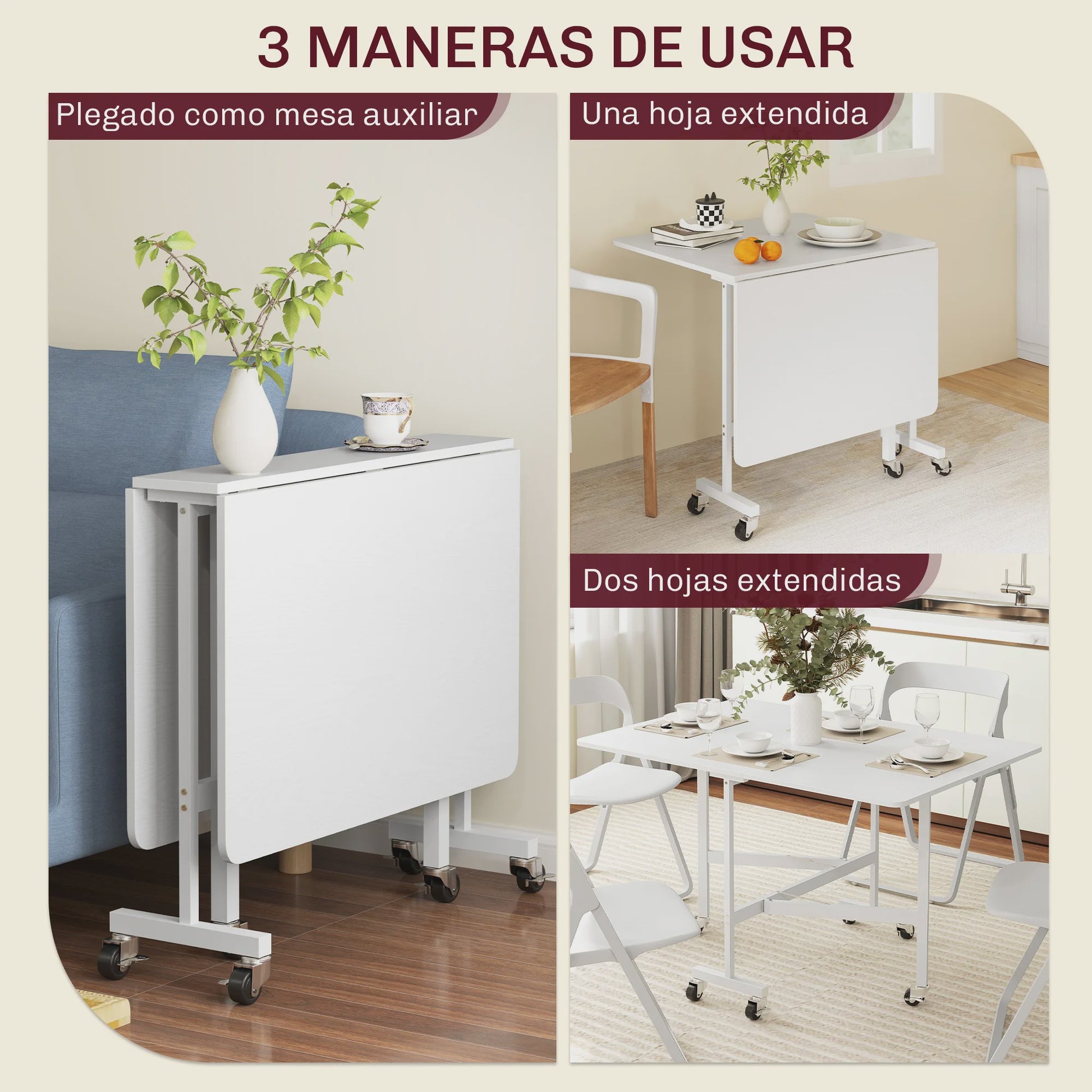 Homcom Klaptafel Eettafel voor 4-6 Personen met Wielen 120x80x73 cm