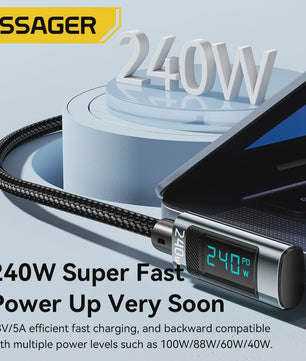 Essager 240W USB-C Kabel 90 Graden Hoek PD Snelladen met Digitale Display