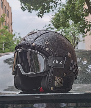 Retro Open 3/4 Motorhelm PU Leer - Stijlvol & Veilig met DOT Keurmerk