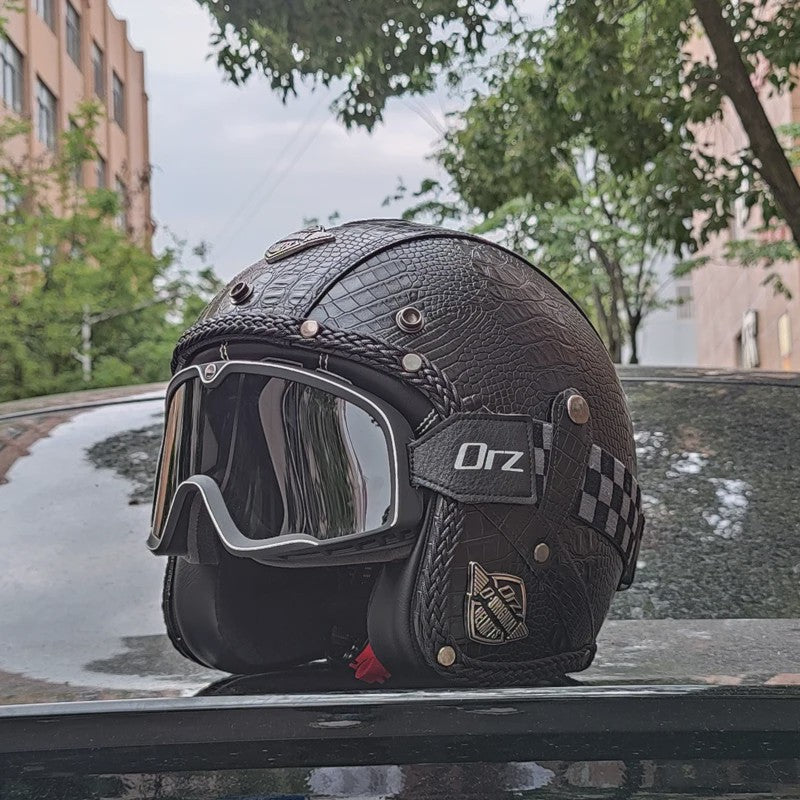 Retro Open 3/4 Motorhelm PU Leer - Stijlvol & Veilig met DOT Keurmerk