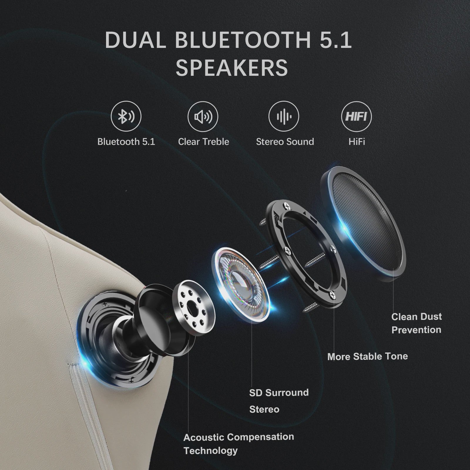 GTPLAYER Ergonomische Gaming Stoel met Voetensteun en Muziek Speakers tot 150kg