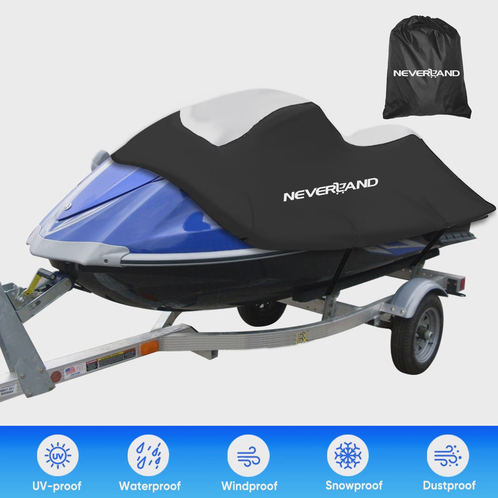 Waterdichte Bootkap 210D Heavy Duty voor V-romp boten (15-35ft) - UV, Zon, Regen, Stof, Trailerbaar
