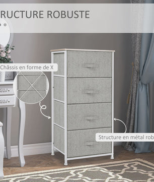HOMCOM Ladekast met 4 Stoffen Laden en Metalen Frame - 45x30x92 cm
