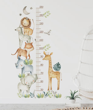 Vrolijke Groeimeter Muursticker met Safari Dieren - Perfect voor de Kinderkamer