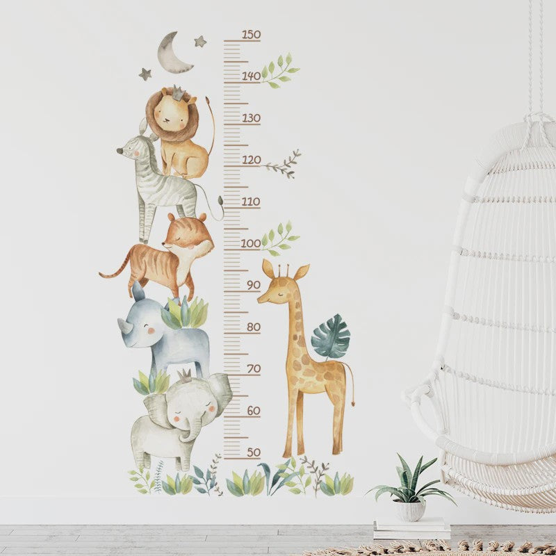 Vrolijke Groeimeter Muursticker met Safari Dieren - Perfect voor de Kinderkamer