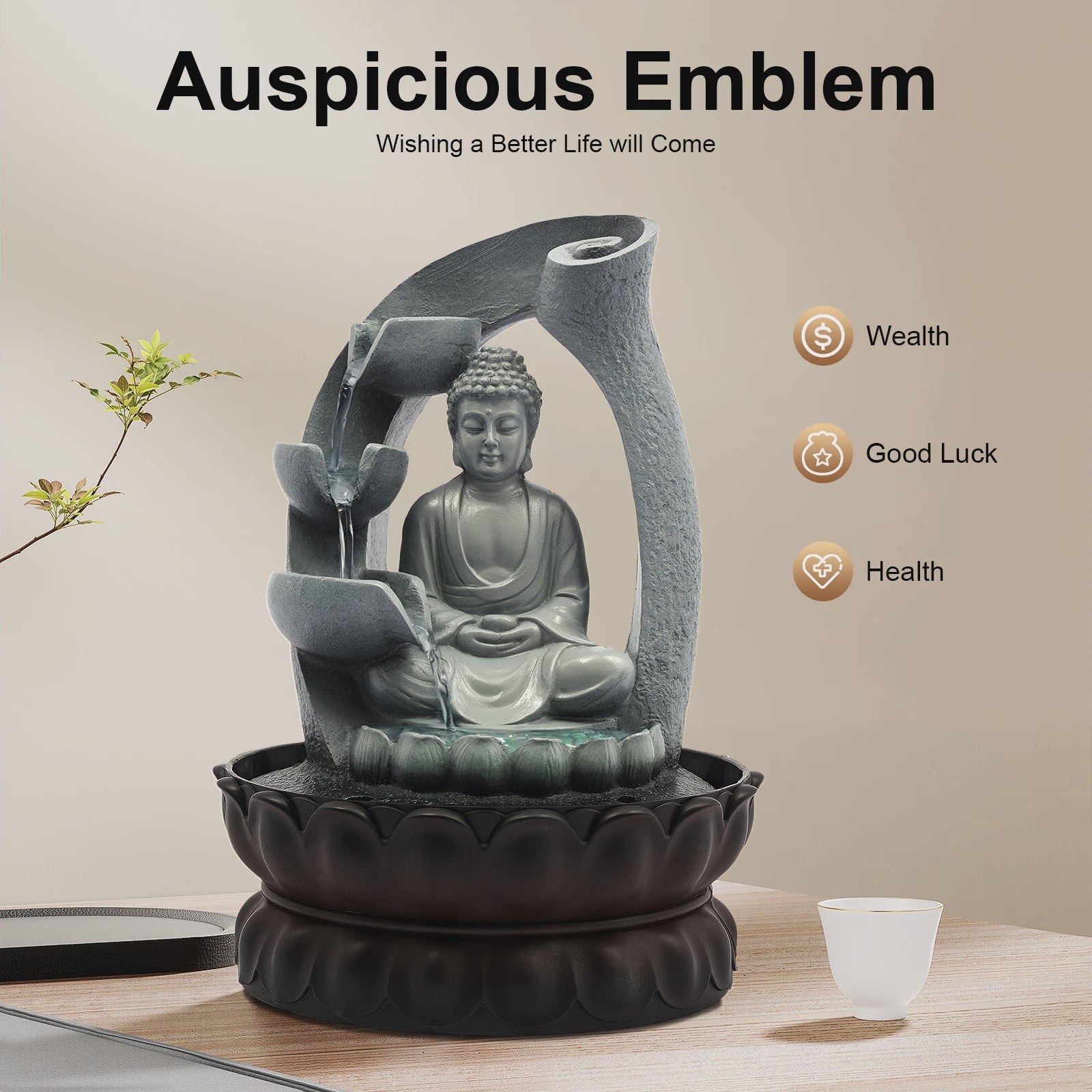 Zen Boeddha Tafelwaterpartij met Fontein - Meditatieve Decoratie voor Huis & Kantoor