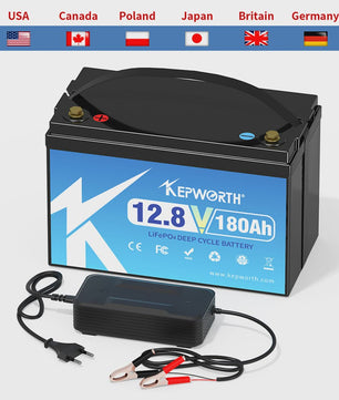 KEPWORTH 12.8V LiFePO4 Accu 180Ah/300Ah met Geüpgrade BMS - 6000 Cycli voor Camper, Boot, Golfkar