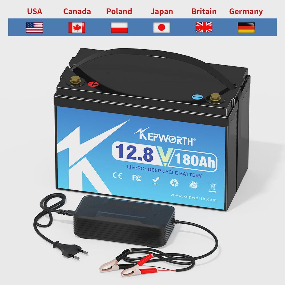 KEPWORTH 12.8V LiFePO4 Accu 180Ah/300Ah met Geüpgrade BMS - 6000 Cycli voor Camper, Boot, Golfkar