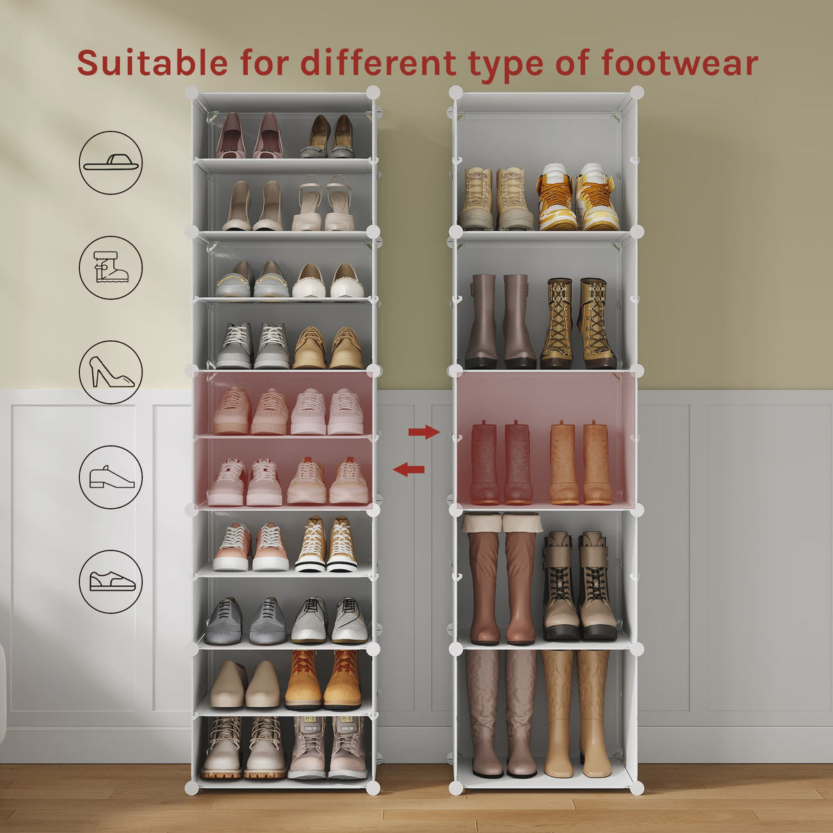 WOLTU Schoenenkast met 10 Vakken - Ruime Opbergkast voor 40 Paar Schoenen (94x180x36.5cm)