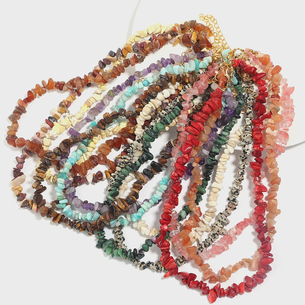 Unieke Natuursteen Choker Ketting - Onregelmatige Kristal & Aquamarijn Chips