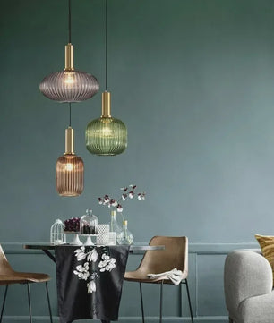 Moderne Ribbel Glazen Hanglamp - Scandinavisch Design in Groen, Grijs & Amber - E27 Fitting
