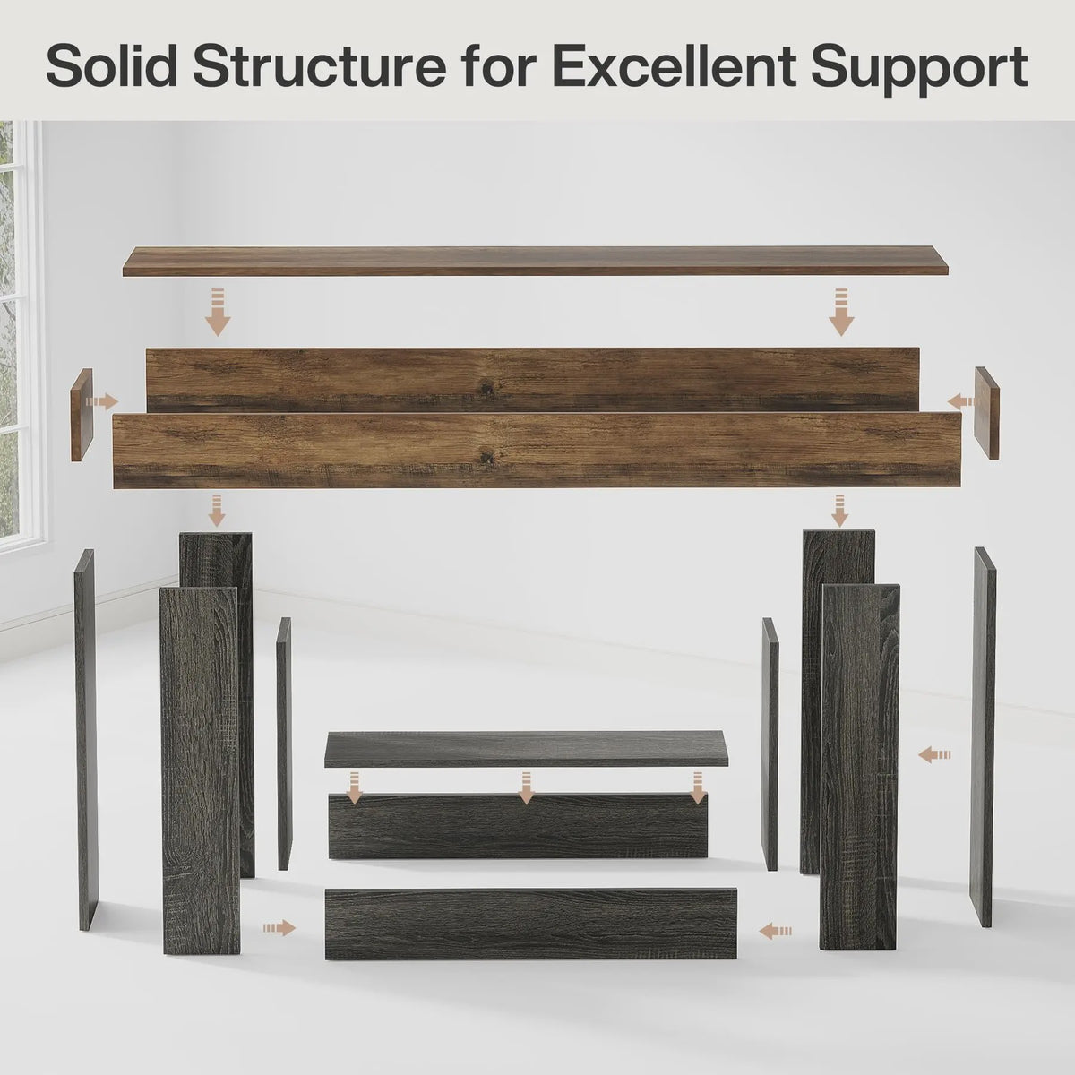 Lange Console Tafel 63 Inch - Farmhouse Entree Tafel met U-Vormige Basis en Onderste Plank