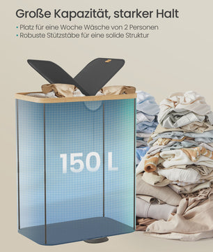 Songmics Wasmand met 2 Vakken, Afneembare Zakken en Deksel - 150L