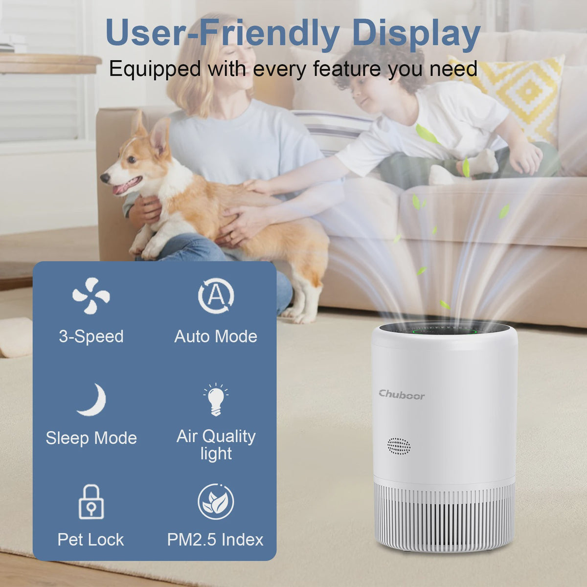 Chuboor PJ08 Luchtreiniger met HEPA Filter, App Bediening & PM2.5 Display voor Huis en Slaapkamer