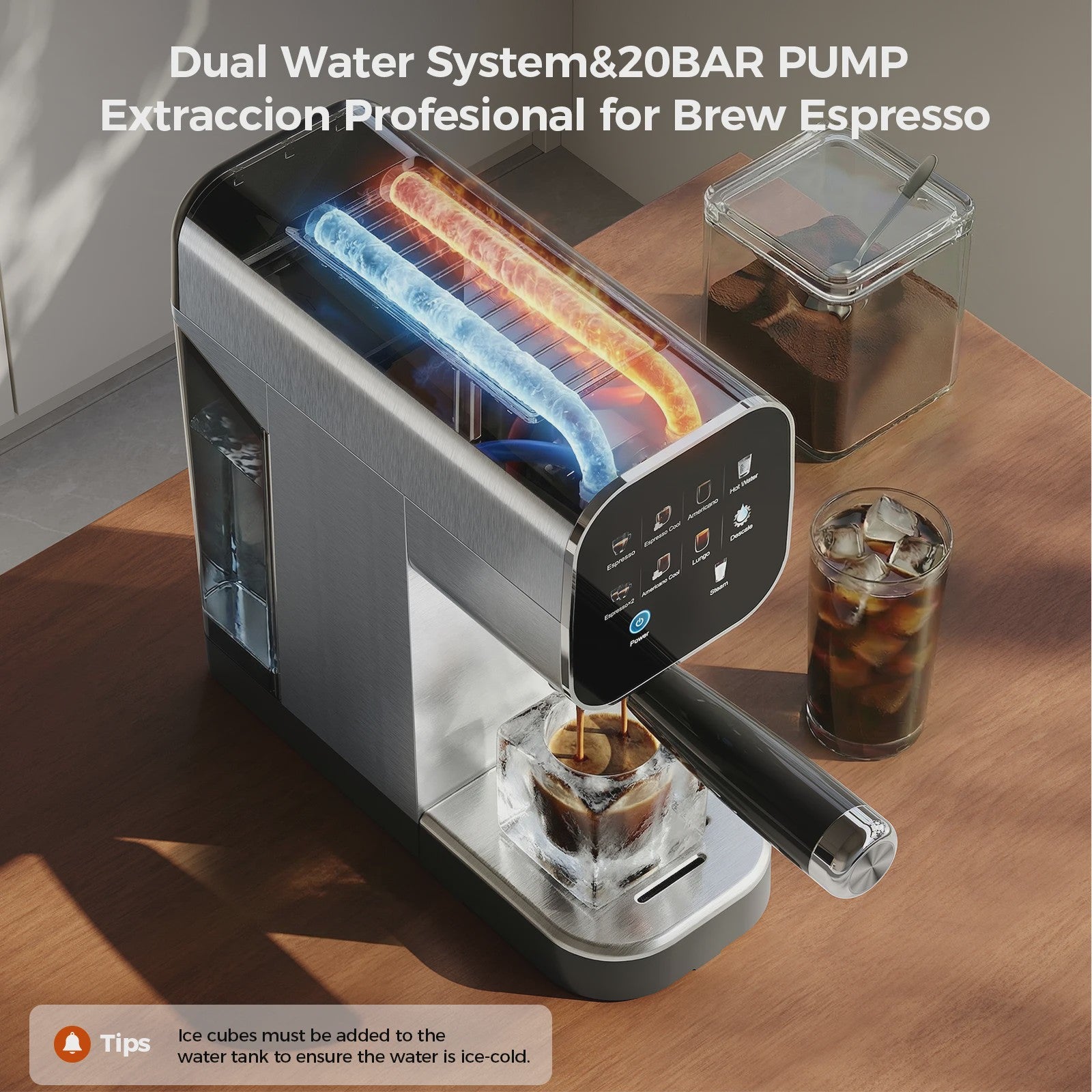 Patbrela Semi-Automatische Espressomachine 20Bar met Dubbel Watersysteem & 4-in-1 Portafilter
