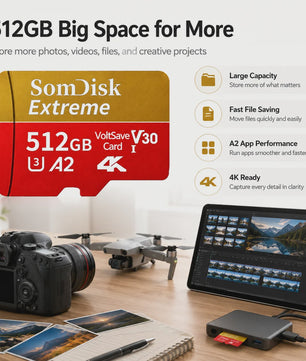 Snelle Micro SDXC Kaart 128GB/256GB/512GB/1TB/2TB - Class 10, U3, A2, 4K Video Ready