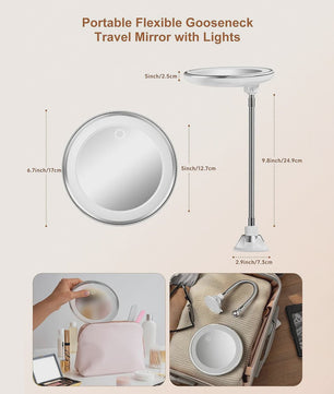 Vergrootglas Make-up Spiegel met LED Licht, Flexibele Hals & Zuignap - 10x Vergroting