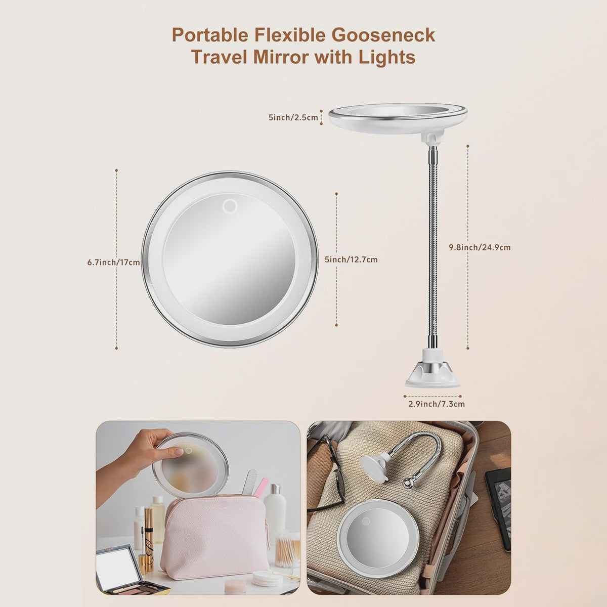 Vergrootglas Make-up Spiegel met LED Licht, Flexibele Hals & Zuignap - 10x Vergroting